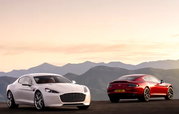 Машины, Aston Martin, две, red, white, Rapide S