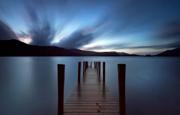 Пейзаж, ночь, мост, озеро