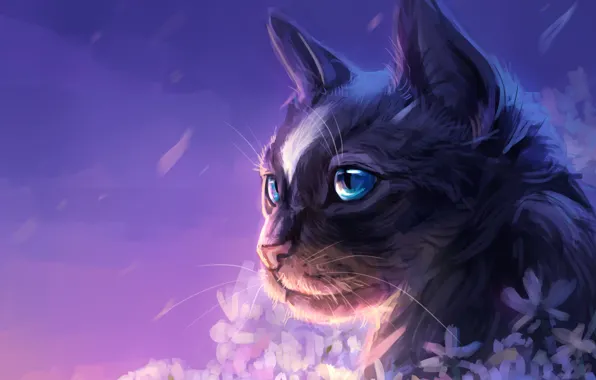 Кошка, небо, цветы, by AlaxendrA