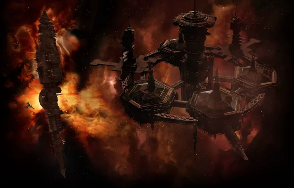 Туманность, станция, Космос, space, космический корабль, eve online, space ship, космоопера