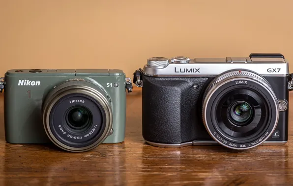 Картинка фон, дуэль, камеры, Lumix GX7, Nikon 1 S1