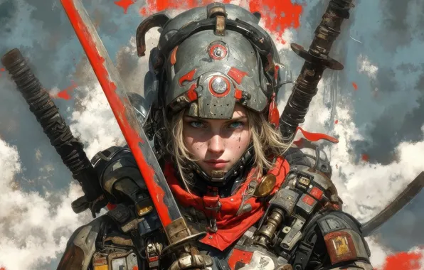 Girl, sword, sci-fi, warrior