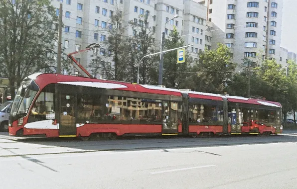 Город, транспорт, проспект, трамвай