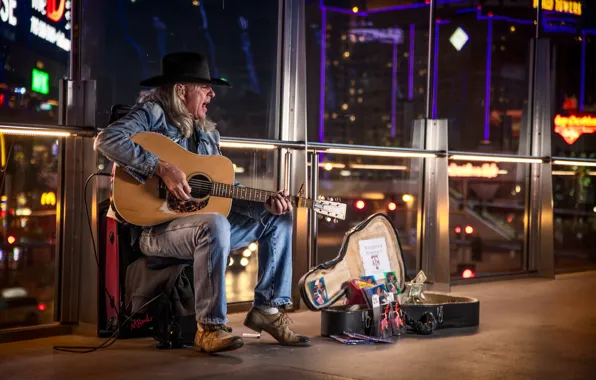 Guitar, man, Vegas, street performer