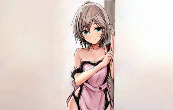 Girl, sexy, Anastasia, cleavage, panties, green eyes, dress, brown hair