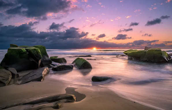 Sea, coast, sunset