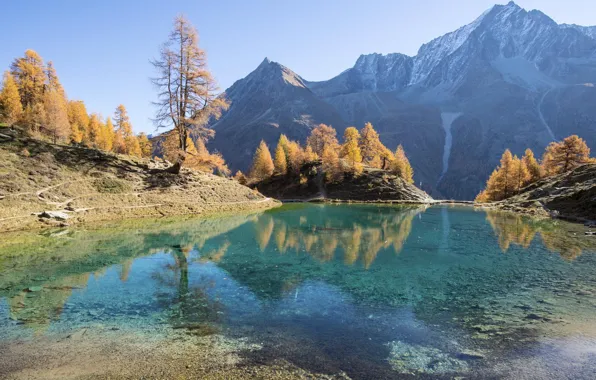 Осень, горы, озеро, Швейцария, Switzerland, Valais, Arolla, Lac Bleu