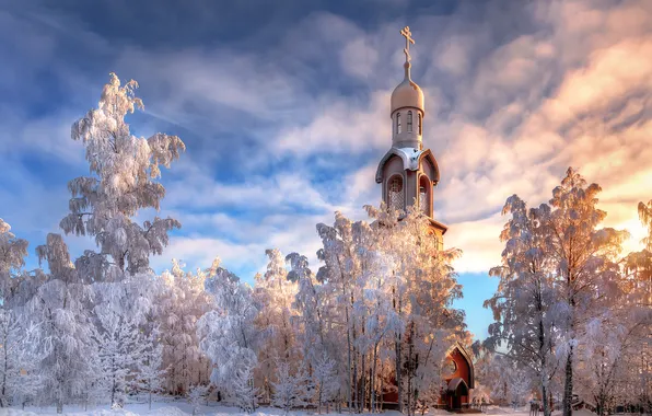 Картинка зима, пейзаж, храм, архитектура, Ленинградская область