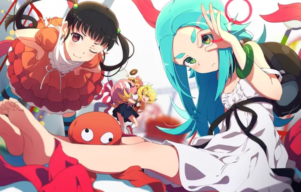 Девочки, арт, bakemonogatari, анмие