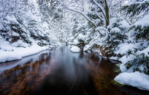 Картинка зима, снег, река