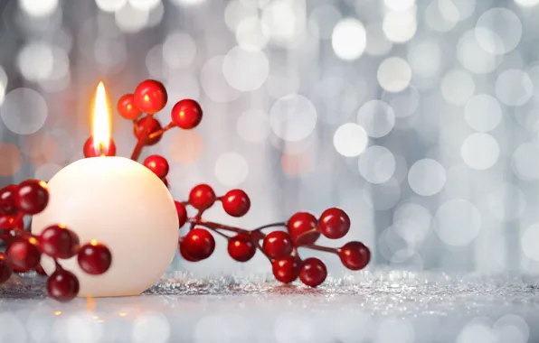 Ягоды, свеча, Новый Год, Рождество, Christmas, New Year, decoration