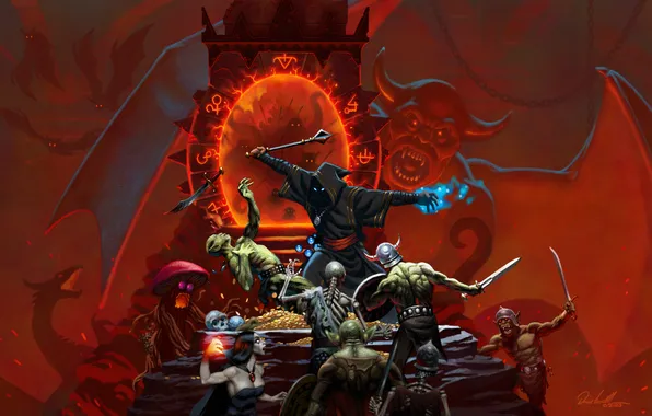 Demon, skull, weapon, wings, fantasy art, creature, skeleton, video games