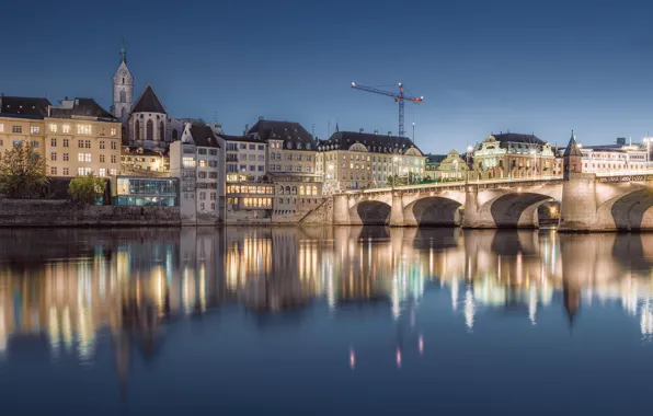 Город, Basel, Evening lights