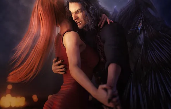 Red, red hair, redhead, vampire, fang, bite, Girl Dancing With Vampire
