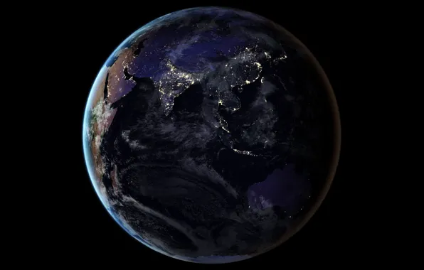 Картинка огни, планета, Земля, Азия, Индийский океан