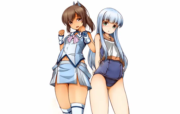 Sexy, school uniform, thighhighs, green eyes, long hair, girls, brown hair, brown eyes
