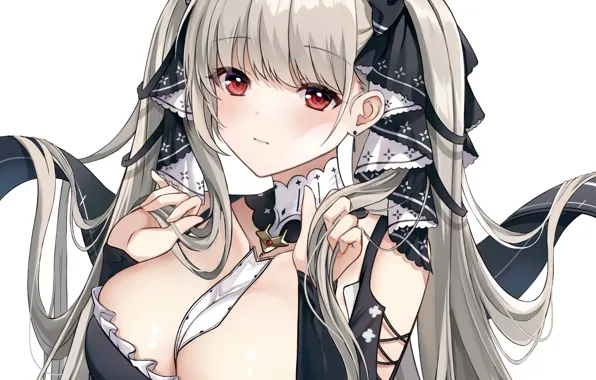 Girl, sexy, cleavage, long hair, boobs, anime, beautiful, red eyes