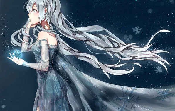 Картинка девушка, снежинки, аниме, арт, vocaloid, hatsune miku, frozen, nadinehuifu