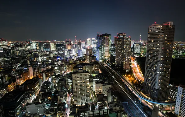 Ночь, город, огни, небоскребы, Япония, Токио, Ben Torode