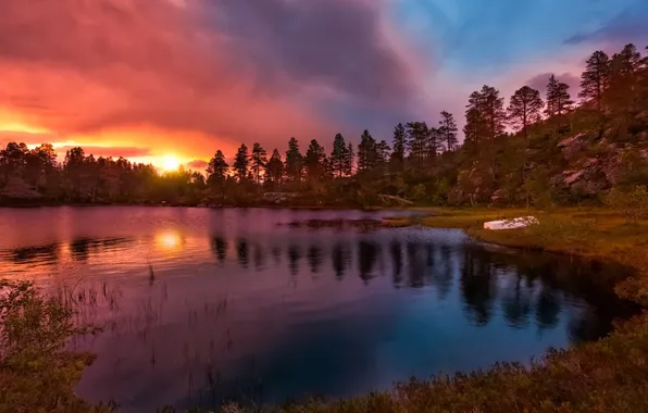 Картинка закат, природа, озеро