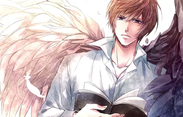 Ангел, аниме, арт, книга, парень, Death Note, Лайт, Тетрадь смерти