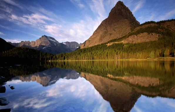 Деревья, горы, озеро, отражение