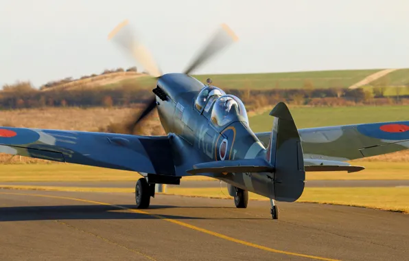Картинка истребитель, британский, Spitfire, одномоторный