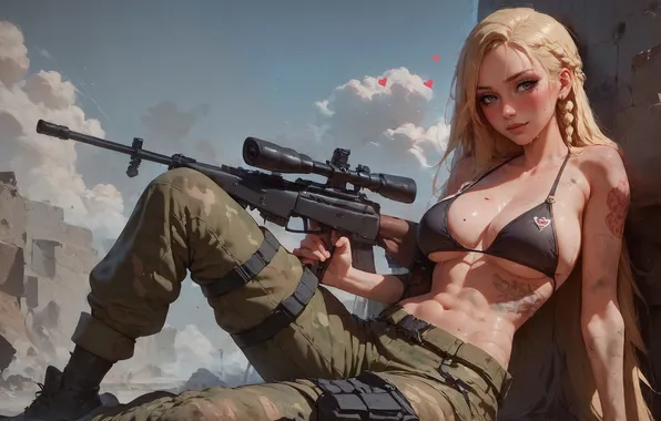 Картинка AI art, rifle, girl