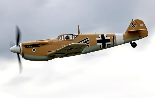 Картинка небо, истребитель, немецкий, поршневой, одномоторный, Мессершмитт, WW2, Bf-109F