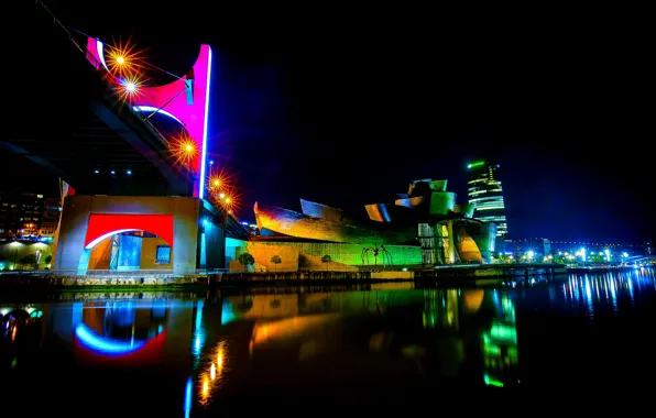 Ночь, Испания, night, Spain, Бильбао, Bilbao
