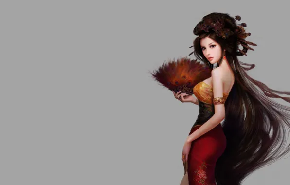 Картинка девушка, веер, арт