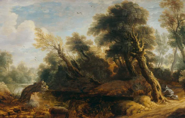 Масло, картина, 1646, Monogrammist, Монограммист, Пейзаж с охотником