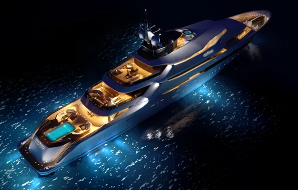 Море, яхта, concept, night, superyacht, Y708, upview, oceAnco