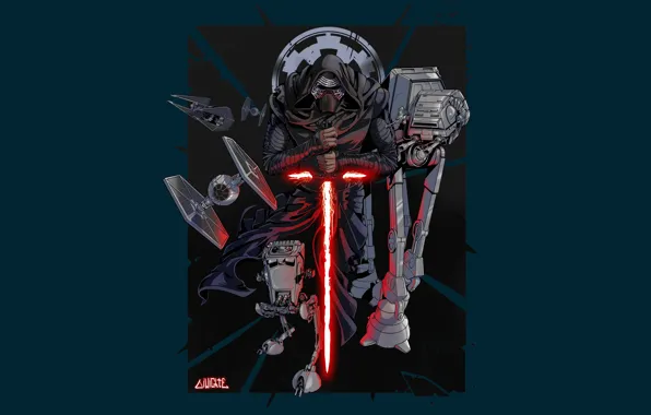 Star Wars, Dark Side, Art, Jedi, AT-AT, Sith, Minimalism, Kylo Ren