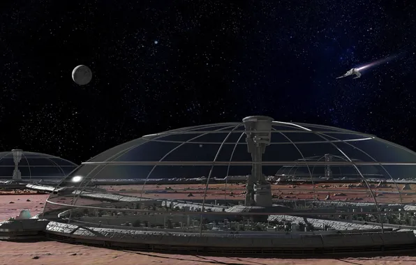 Space, desert, stars, spaceship, planet, the colony