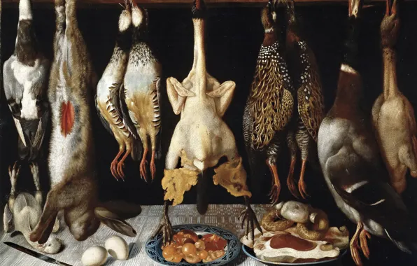 Картинка картина, охота, Томас Хепес, Натюрморт с Птицами и Зайцем