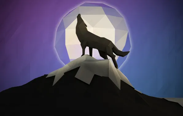 Картинка луна, гора, волк, вой