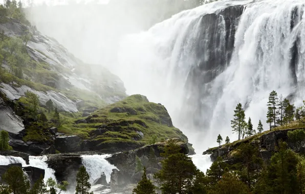 Водопад, Норвегия, Waterfall, Norway, Вблизи рыбацкой деревушки, Small Sami Fishing Village