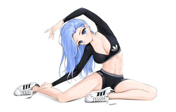 Girl, sexy, cleavage, shorts, long hair, boobs, anime, blue eyes