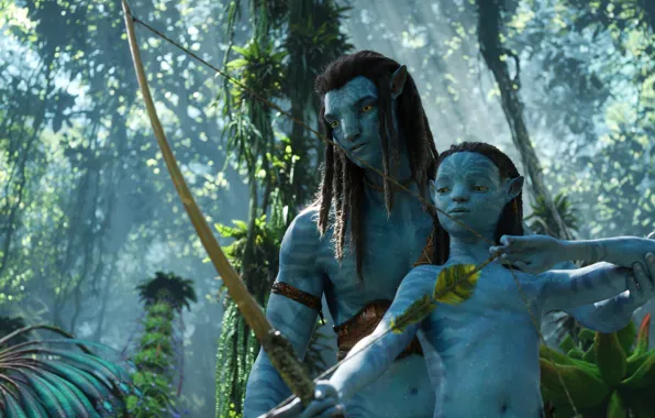 Avatar, bow, Jake Sully, Sam Worthington, father and son, Avatar: The Way of Water, Neteyam, …