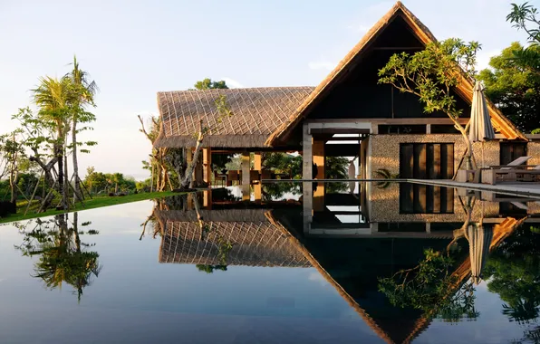 Вода, пейзаж, природа, отражение, домик