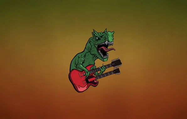Картинка язык, красный, зеленый, гитара, динозавр, минимализм, зубы, хард