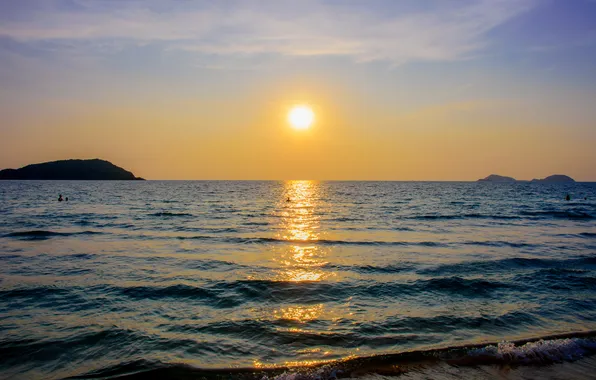 Картинка море, пляж, лето, закат, summer, beach, sea, sunset