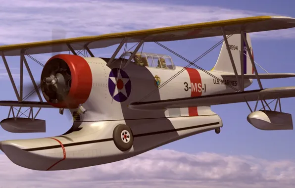 Рисунок, арт, американский, многоцелевой, WW2, Грумман J2F &quot;Дак&quot;, Grumman J2F Duck, самолет-амфибия