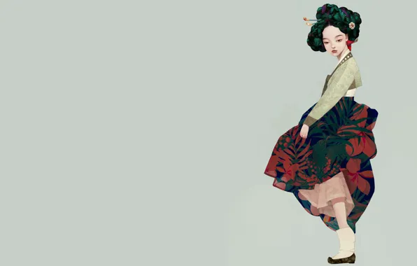 Картинка девушка, арт, гейша, Korean geisha, Siwoo Kim