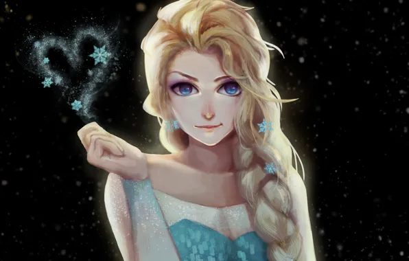 Девушка, сердце, арт, коса, Frozen, Elsa, Эльза, Холодное сердце