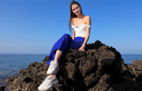 Long hair, ocean, model, brunette, gorgeous, photoshoot, posing, beautiful face