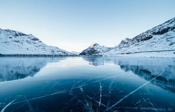 Картинка лед, зима, лес, озеро, Швейцария, Switzerland, замерзшая вода