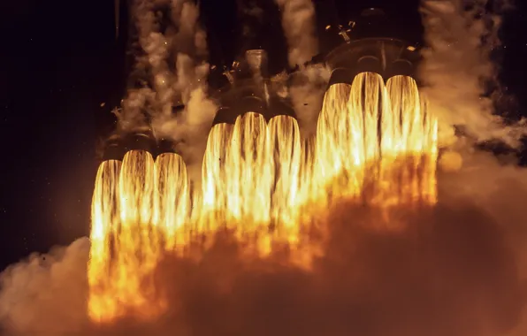 Тепло, огонь, ракета, SpaceX, ракета-носитель, Falcon Heavy, Илон Маск