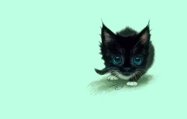 Картинка кошка, игра, рисунок, глазки, малыш, арт, котёнок